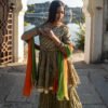 Traditional Handblock Print Green Cotton Lehenga Set with Dual-Shade Dupatta