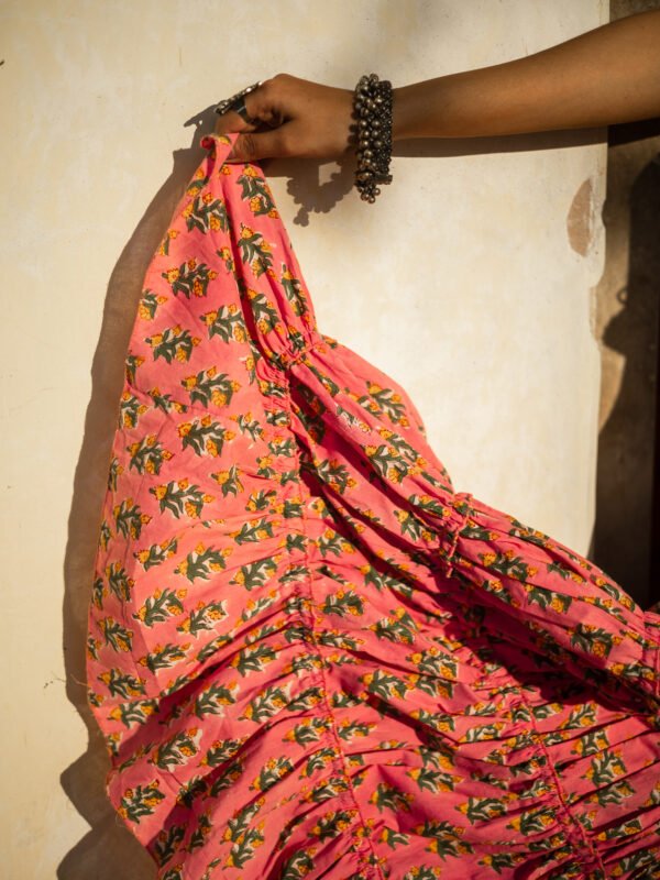 Elegant Handblock Printed Pink Cotton Anarkali Set with Dupatta