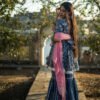 Navy Blue Handblock Printed Sharara Set with Pink Dupatta