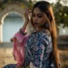 Navy Blue Handblock Printed Sharara Set with Pink Dupatta