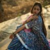 Navy Blue Handblock Printed Sharara Set with Pink Dupatta
