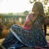 Navy Blue Handblock Printed Sharara Set with Pink Dupatta