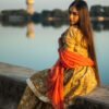Mustard Yellow Handblock Printed Anarkali Kurta Set with Dupatta