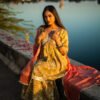 Mustard Yellow Handblock Printed Anarkali Kurta Set with Dupatta