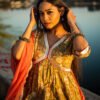 Mustard Yellow Handblock Printed Anarkali Kurta Set with Dupatta