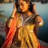 Mustard Yellow Handblock Printed Anarkali Kurta Set with Dupatta