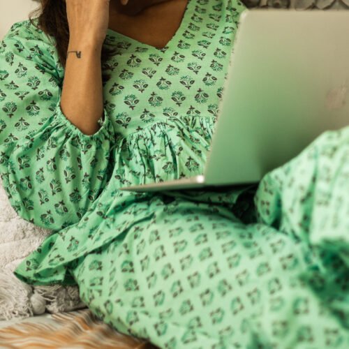 Mint Green Handblock Printed Cotton Loungewear Set