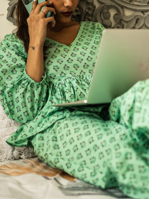 Mint Green Handblock Printed Cotton Loungewear Set