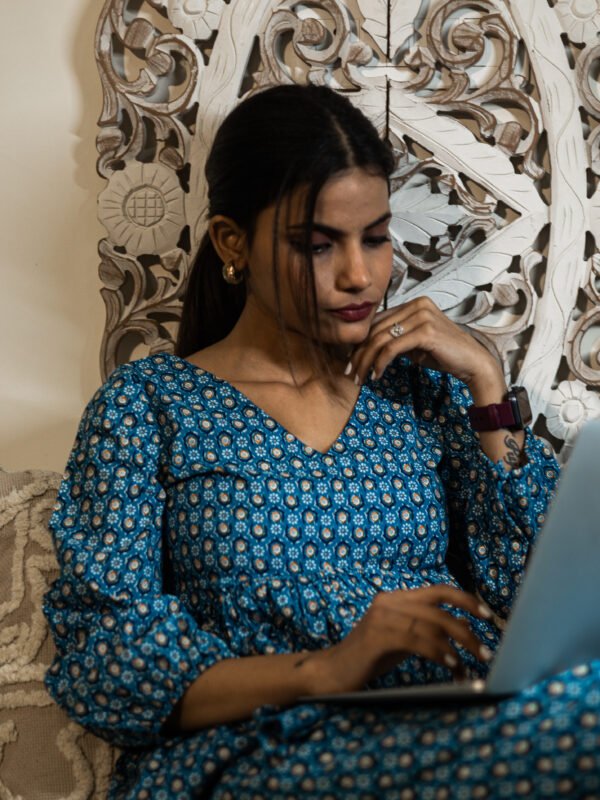 Handmade Pure Cotton Blue Printed Lounge Kurta Set – Comfort Meets Elegance