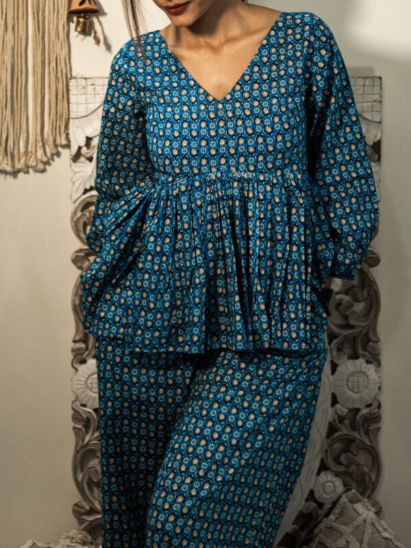 Handmade Pure Cotton Blue Printed Lounge Kurta Set – Comfort Meets Elegance