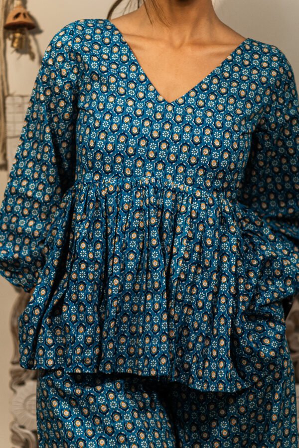 Handmade Pure Cotton Blue Printed Lounge Kurta Set – Comfort Meets Elegance