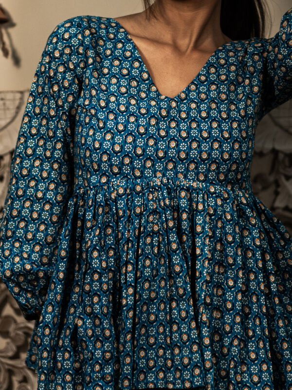 Handmade Pure Cotton Blue Printed Lounge Kurta Set – Comfort Meets Elegance