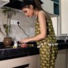 Olive Green Handblock Printed Cotton Co-ord Set with Tassel Detailing