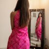 Hot Pink Bandhani Printed Halter Neck Cotton Dress