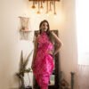 Hot Pink Bandhani Printed Halter Neck Cotton Dress