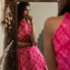 Hot Pink Bandhani Printed Halter Neck Cotton Dress