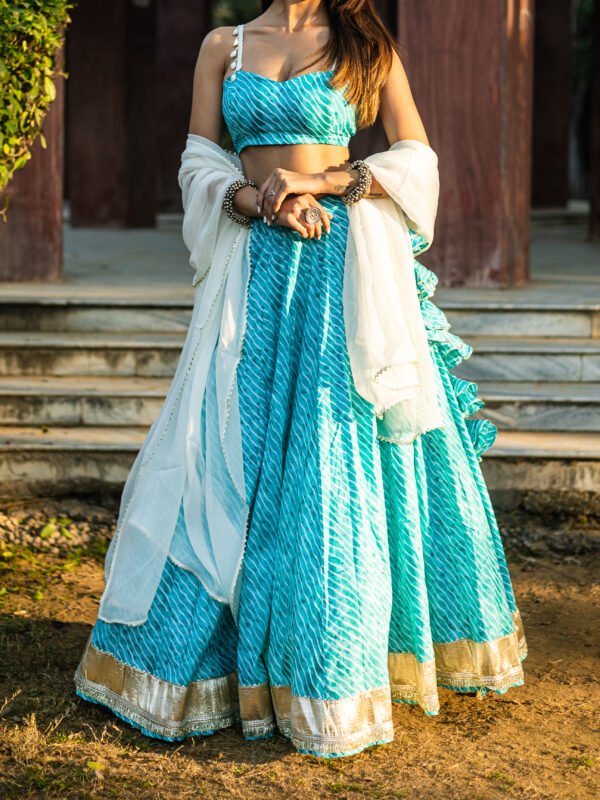 Aqua Blue Handcrafted Lehenga Set with Dupatta
