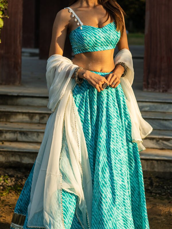 Aqua Blue Handcrafted Lehenga Set with Dupatta