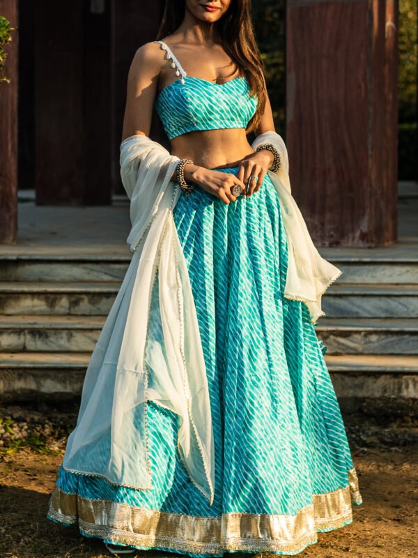 Aqua Blue Handcrafted Lehenga Set with Dupatta
