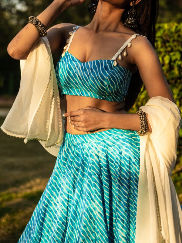 Aqua Blue Handcrafted Lehenga Set with Dupatta