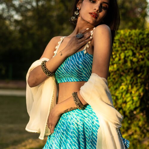 Aqua Blue Handcrafted Lehenga Set with Dupatta