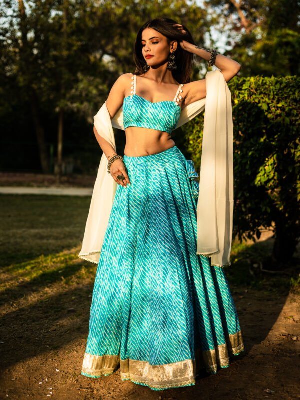 Aqua Blue Handcrafted Lehenga Set with Dupatta