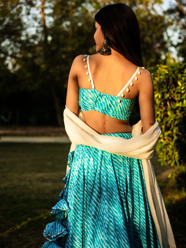 Aqua Blue Handcrafted Lehenga Set with Dupatta