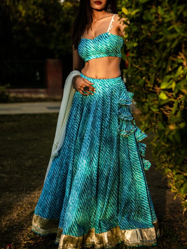 Aqua Blue Handcrafted Lehenga Set with Dupatta