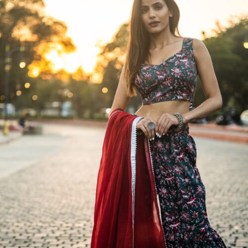 Trendy Floral Printed Backless Sharara Set with Ruffle Blouse | Party & Festive Wear