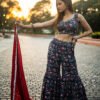 Trendy Floral Printed Backless Sharara Set with Ruffle Blouse | Party & Festive Wear