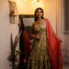 Olive Green Floral Cotton Anarkali Dress with Dupatta