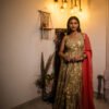 Olive Green Floral Cotton Anarkali Dress with Dupatta