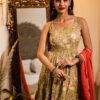 Olive Green Floral Cotton Anarkali Dress with Dupatta