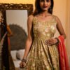 Olive Green Floral Cotton Anarkali Dress with Dupatta