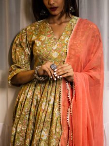 Handcrafted Floral Cotton Dress with Traditional Prints