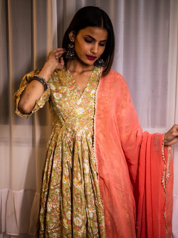Handcrafted Floral Cotton Dress with Traditional Prints