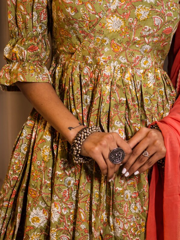 Handcrafted Floral Cotton Dress with Traditional Prints
