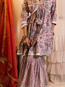 Elegant Handblock Printed Cotton Kurta with Silver Detailing