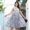 Elegant Blue Floral Layered Cotton Dress – Front Open Tassel Style | Casual & Festive Wear