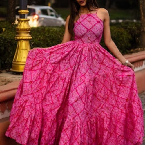 Handcrafted Pink Cotton Maxi Dress