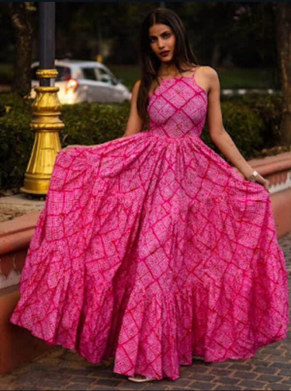 Handcrafted Pink Cotton Maxi Dress