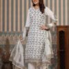 Elegant White & Grey Paisley Printed Cotton Suit Set with Dupatta | Ethnic Casual Wear