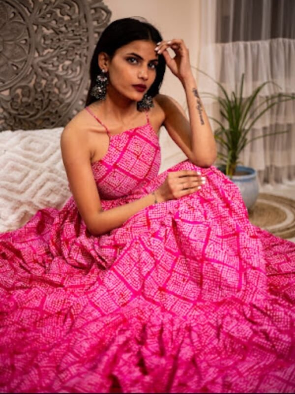 Handcrafted Pink Cotton Maxi Dress