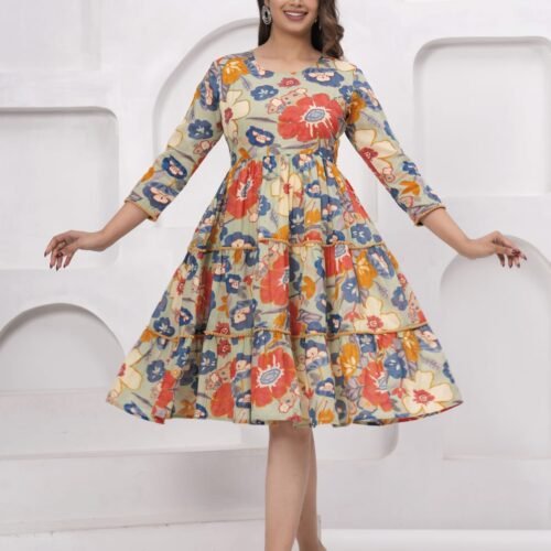 Floral Printed Tiered Cotton Dress