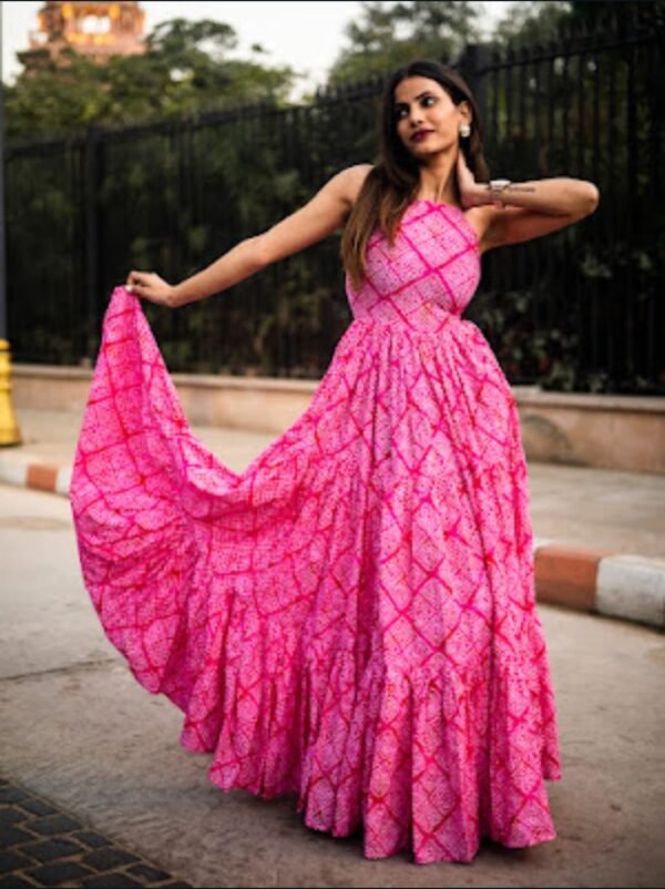 Handcrafted Pink Cotton Maxi Dress