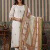 Elegant White Cotton Suit Set with Traditional Floral Dupatta – Ethnic Wear for Women