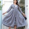 Elegant Blue Floral Layered Cotton Dress – Front Open Tassel Style | Casual & Festive Wear