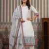 Elegant White Cotton Suit Set with Dupatta