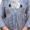 Elegant Blue Floral Layered Cotton Dress – Front Open Tassel Style | Casual & Festive Wear