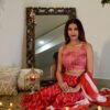 Handmade Pure Cotton Red Bandhani-Style Lehenga Set with Dupatta